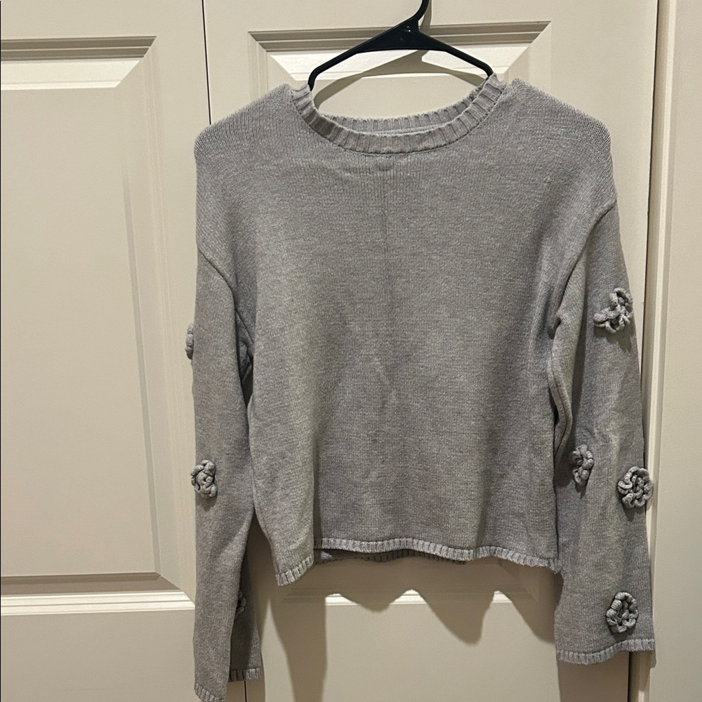 Chic Gray Sweater with Floral Details